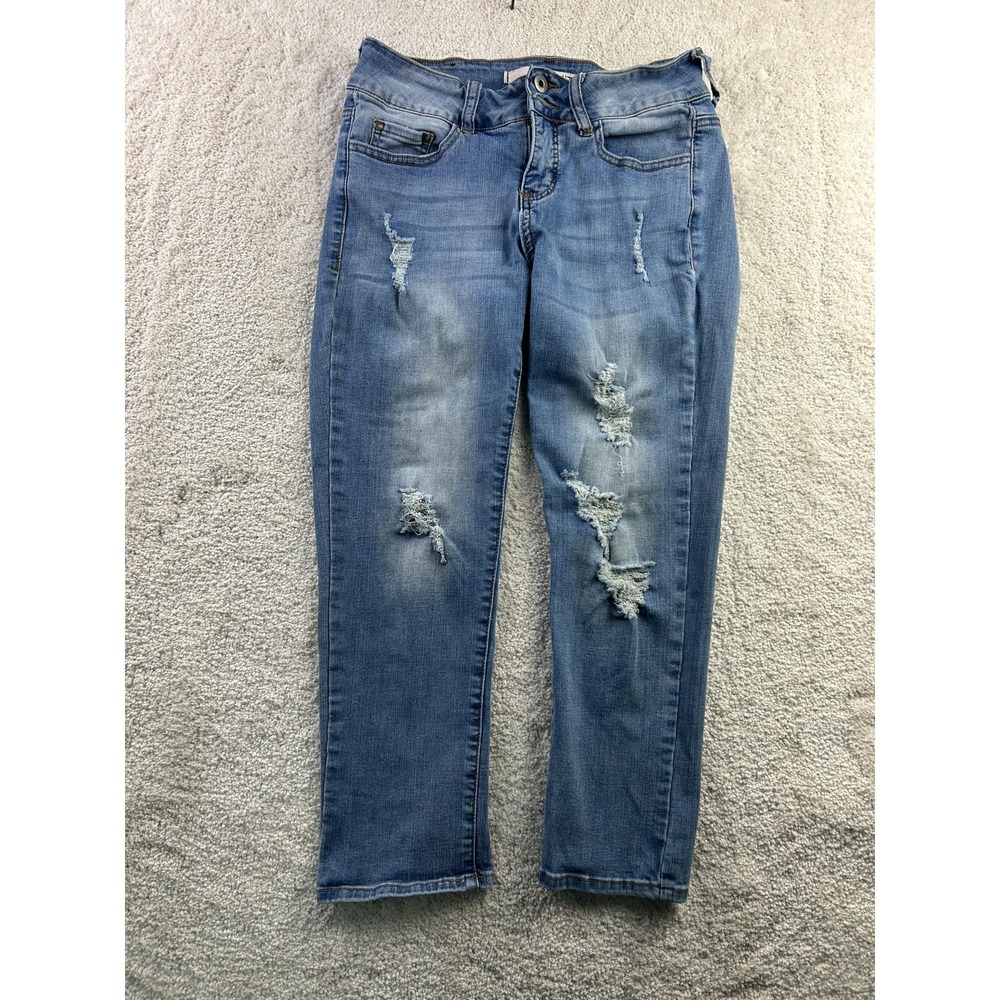 iT Jeans Capri Jeans Womens 4 Light Blue Wash Tiffany Skinny Distressed Ripped